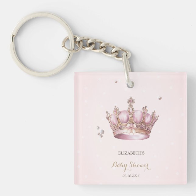 Little Princess Crown Pearls Dots Baby Shower Keychain (Front)