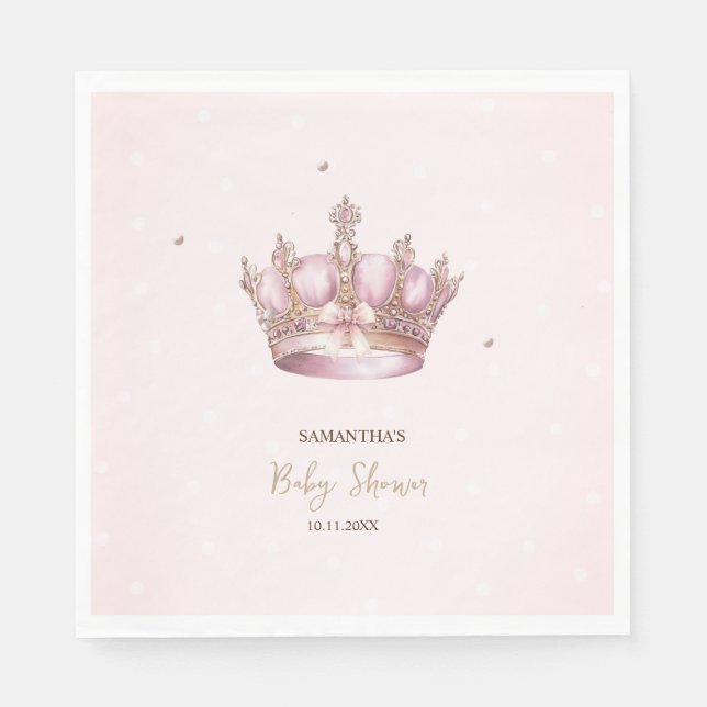 Little Princess Crown Pearls Dots Baby Shower Napkins (Front)