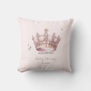 Little Princess Crown Pearls Dots Baby Shower Throw Pillow