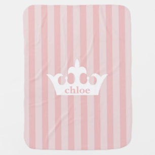 Little Princess Crown Pink Striped Baby Blanket