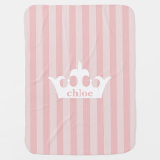 Little Princess Crown Pink Striped Baby Blanket