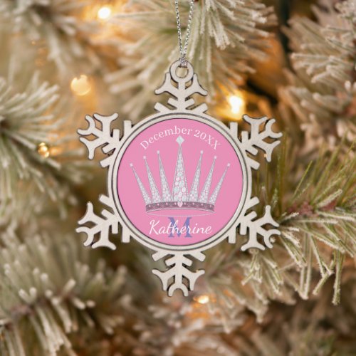Little princess crown  snowflake pewter christmas ornament