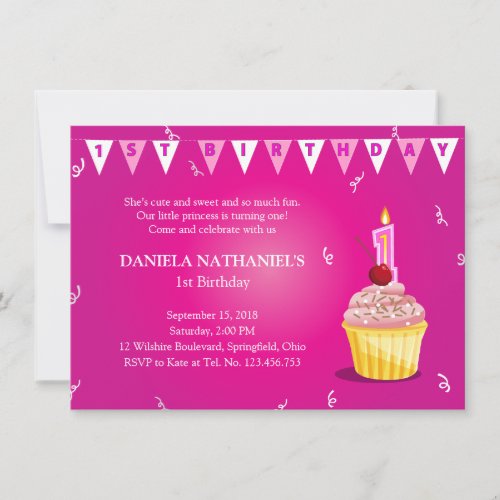 Little Princess' Cupcake 1st Birthday Party Custom Invitation