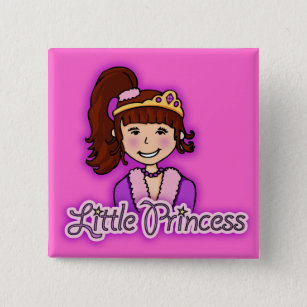 "Little Princess" dark hair girl pink square badge Pinback Button