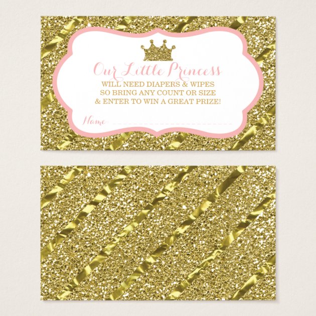 Little Princess Diaper Raffle Ticket, Faux Glitter Business Card
