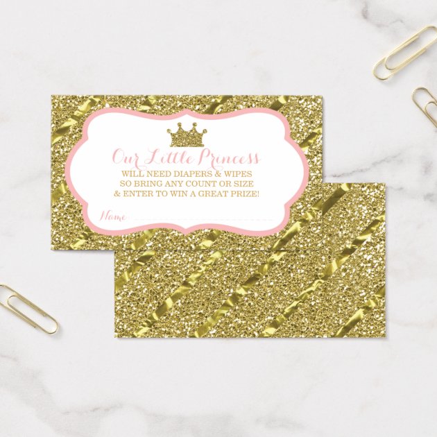 Little Princess Diaper Raffle Ticket, Faux Glitter Business Card