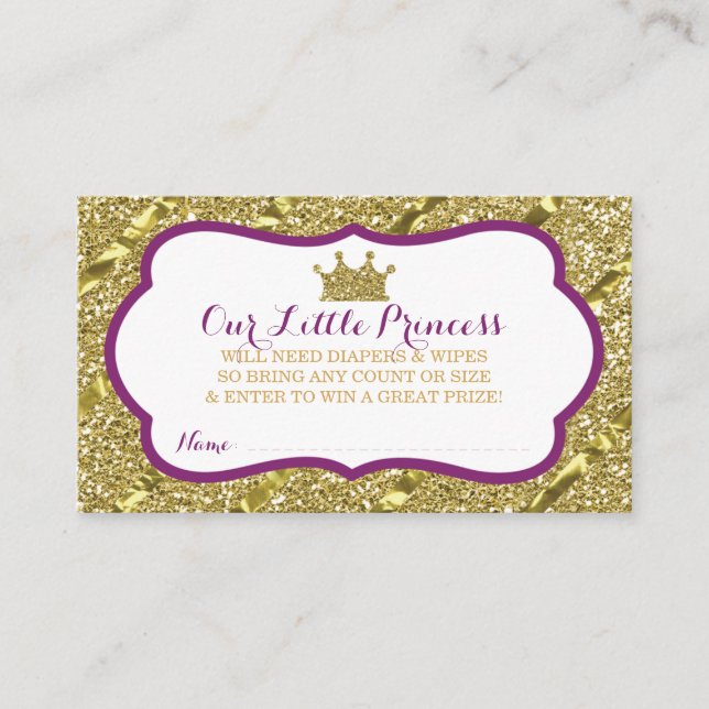 Little Princess Diaper Raffle Ticket, Faux Glitter Enclosure Card (Front)