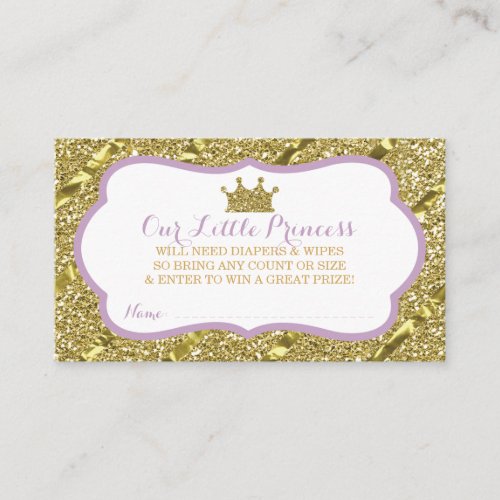 Little Princess Diaper Raffle Ticket Faux Glitter Enclosure Card
