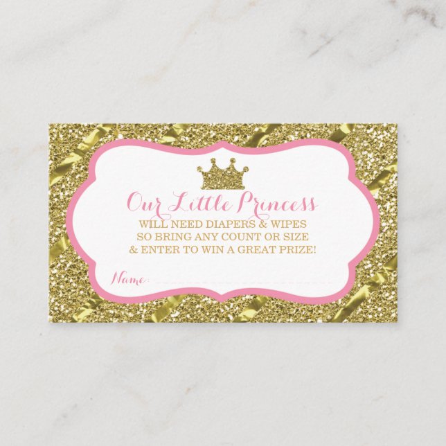 Little Princess Diaper Raffle Ticket, Faux Glitter Enclosure Card (Front)