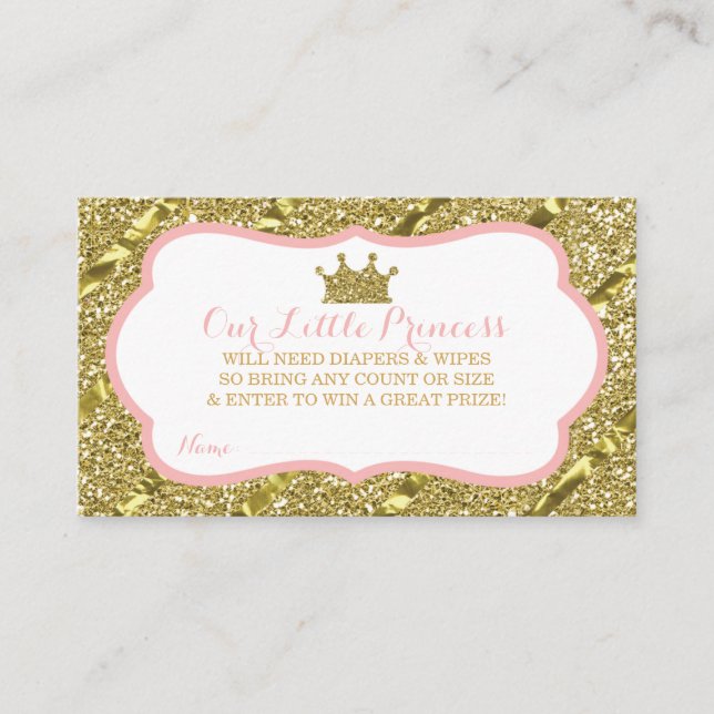 Little Princess Diaper Raffle Ticket, Faux Glitter Enclosure Card (Front)