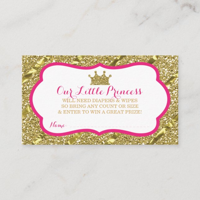 Little Princess Diaper Raffle Ticket, Faux Glitter Enclosure Card (Front)