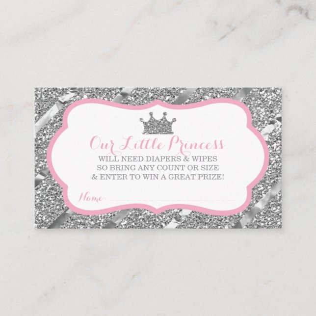 Little Princess Diaper Raffle Ticket, Faux Glitter Enclosure Card (Front)