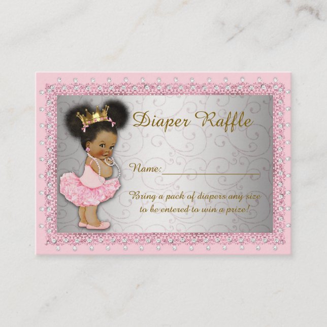 Little Princess Diaper Raffle Tickets, pink silver Enclosure Card (Front)