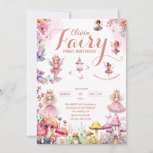 little princess fairy first birthday invitation