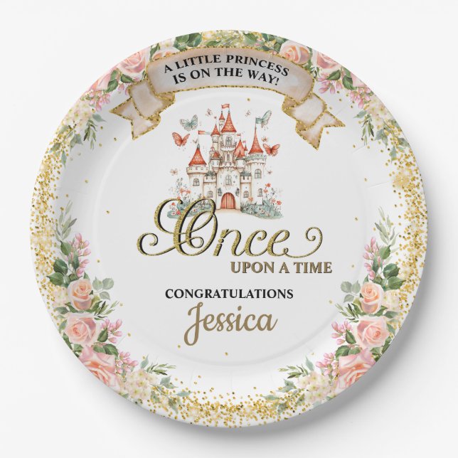 Little Princess Fairy Tale Castle Girl Baby Shower Paper Plates (Front)