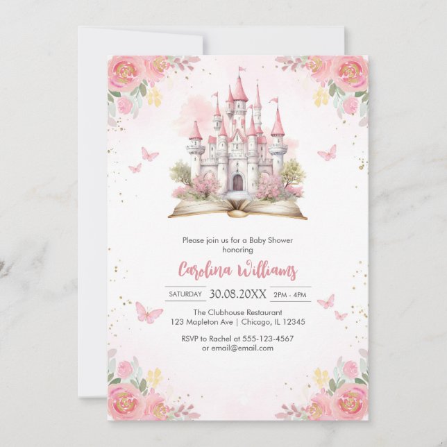 Little Princess Fairytale Castle Girl Baby Shower  Invitation (Front)