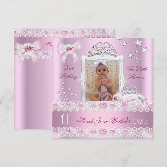 Little Princess First Birthday Party Photo Invitation (Front/Back)