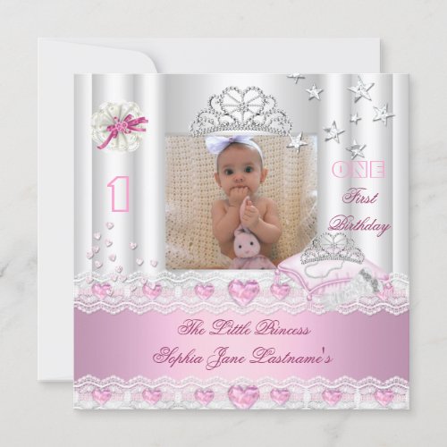 Little Princess First Birthday Party Photo Invite