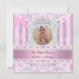Little Princess First Birthday Party Photo Invitation