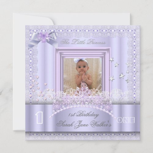 Little Princess First Birthday Party Photo Lilac Invitation