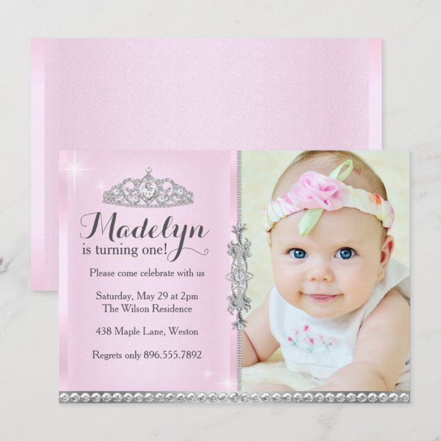 Little Princess First Birthday Pink Invitation (Front/Back)