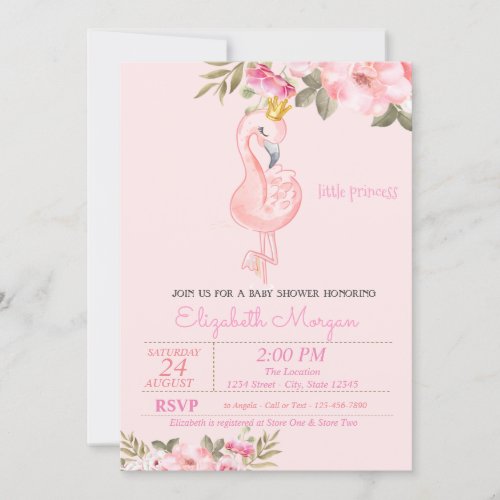 Little PrincessFlamingo Crown  Floral Baby Shower Invitation