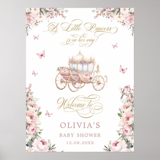 Little Princess Floral Baby Baby Shower Welcome Poster (Front)