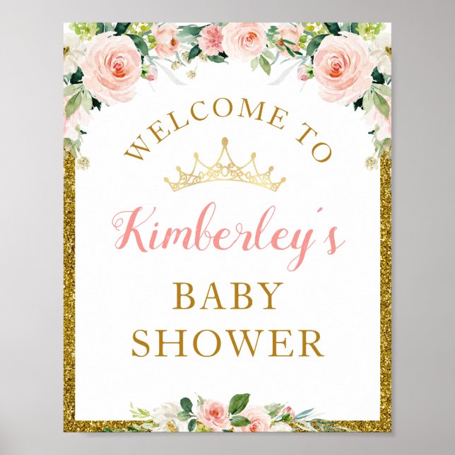 little princess floral baby shower welcome sign (Front)