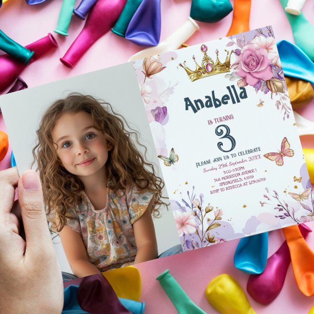 Little Princess Floral Purple Girl Birthday Party Invitation (Creator Uploaded)