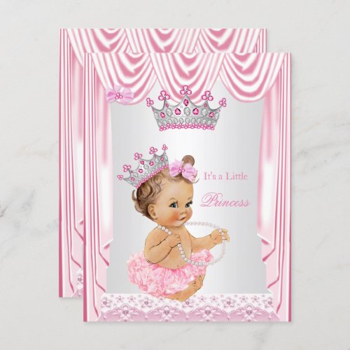 Little Princess Girl Baby Shower Pink Brunette Invitation