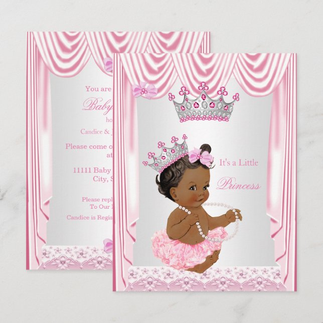 Little Princess Girl Baby Shower Pink Ethnic Invitation (Front/Back)