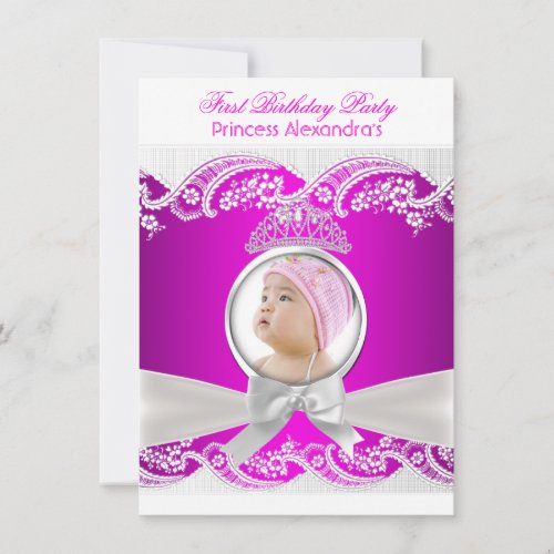 Little Princess Girl First Birthday Party Photo Invitation