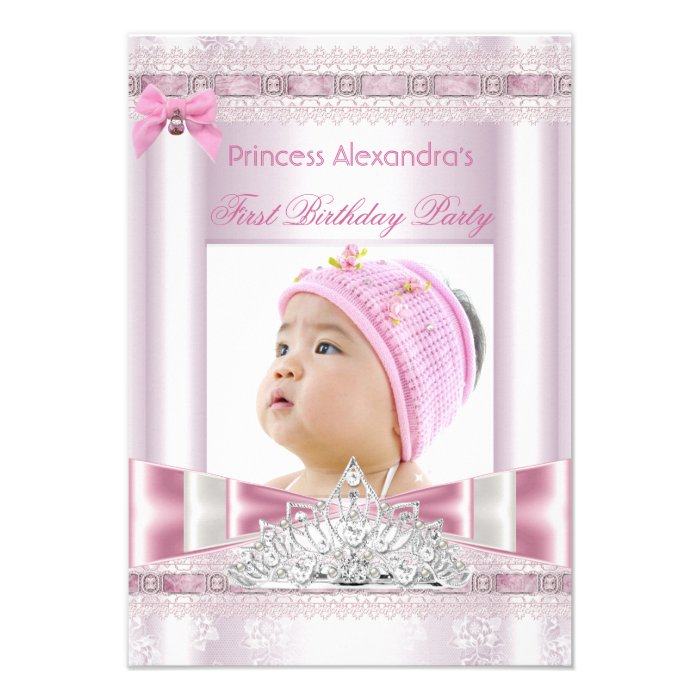 Little Princess Girl First Birthday Party Photo Personalized Invitations