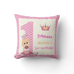 Little princess, girls 1st birthday pink chevron throw pillow