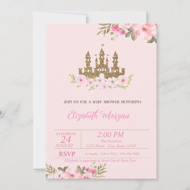 Little Princess,Glitter Castle,Floral Baby Shower  Invitation (Front)