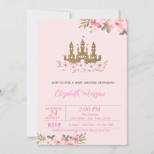 Little PrincessGlitter CastleFloral Baby Shower  Invitation