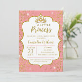 Little Princess Gold Crown Pink Baby Shower Invitation (Standing Front)