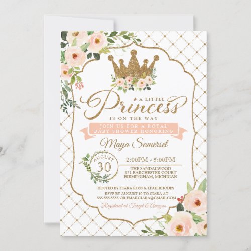 Little Princess  Gold Floral Royal Baby Shower Invitation