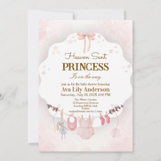 Little Princess Heaven Sent Pink Baby Clothesline Invitation