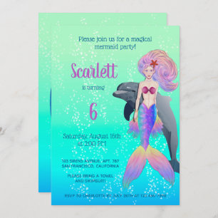 Little Princess Mermaid Bubbles Birthday Photo Invitation