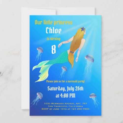 Little Princess Mermaid Photo Birthday Party Invitation