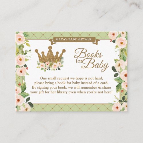 Little Princess Mint Blush Floral Babys Library Enclosure Card