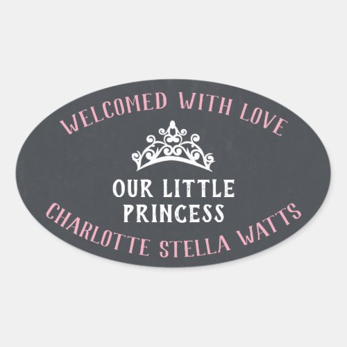 Little Princess New Baby Girl Announcement Favor Oval Sticker