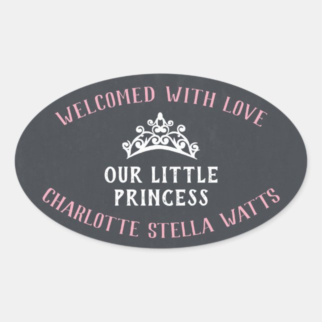 Little Princess New Baby Girl Announcement Favor Oval Sticker (Front)