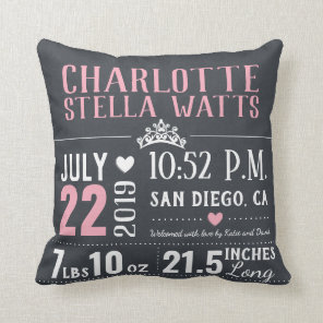 Little Princess New Baby Girl Birth Stats Throw Pillow