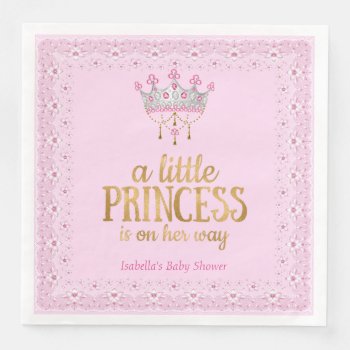 Little Princess On Her Way Pink Gold Tiara Party Paper Dinner Napkins by VintageBabyShop at Zazzle