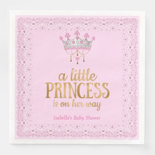 Little Princess on her way Pink Gold Tiara Party Paper Dinner Napkins