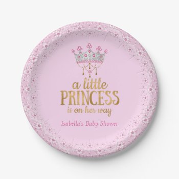 Little Princess On Her Way Pink Gold Tiara Party Paper Plates by VintageBabyShop at Zazzle
