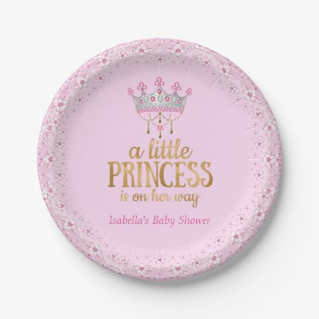 Little Princess On Her Way Pink Gold Tiara Party Paper Plates