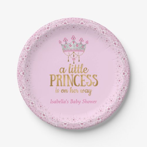 Little Princess on her way Pink Gold Tiara Party Paper Plates